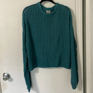 BDG Teal Open-Knit Crewneck Sweater